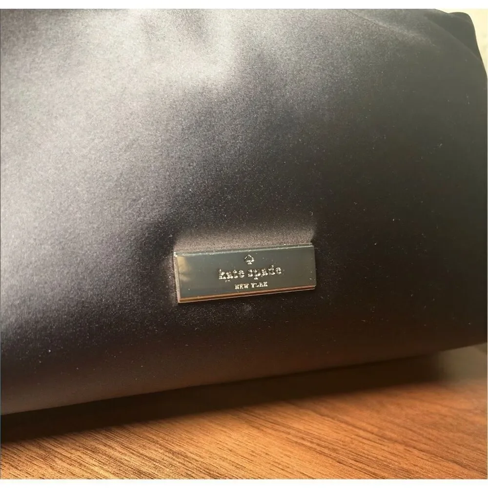 Kate Spade Anya Chain Strap Satin Shoulder Bag Black Gold Evening Glam Date NWT